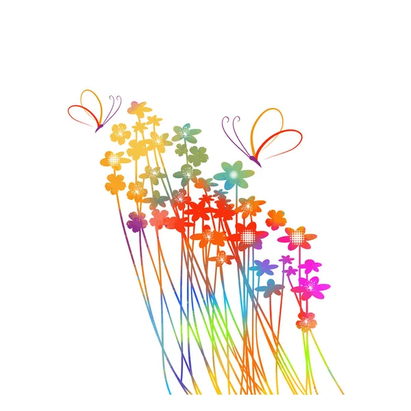 Pozadí je pohlednice s malými a mnohobarevnými květinami. Vektorová ilustrace — Stockový vektor