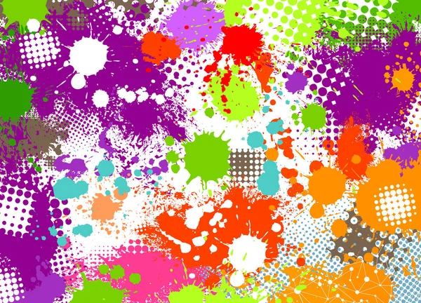 Lo sfondo è fatto di macchie di vernice multicolore. Illustrazione vettoriale — Vettoriale Stock