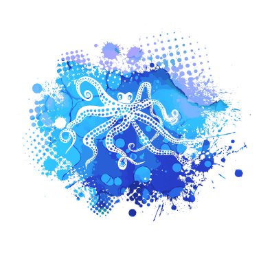 Ahtapot çok renkli. Ahtapot grafiği. Tişörtte parmak izi var. Deniz soyutlaması. Vektör illüstrasyonu