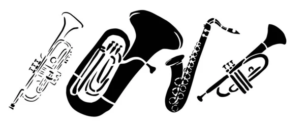 Muziek blaasinstrumenten icoon. Silhouetten van blaasinstrumenten. Abstracte vectorillustratie — Stockvector