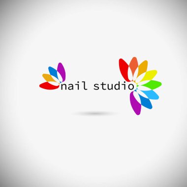 Logo manikür stüdyosu. gökkuşağı çiçeği. Vektör illüstrasyonu