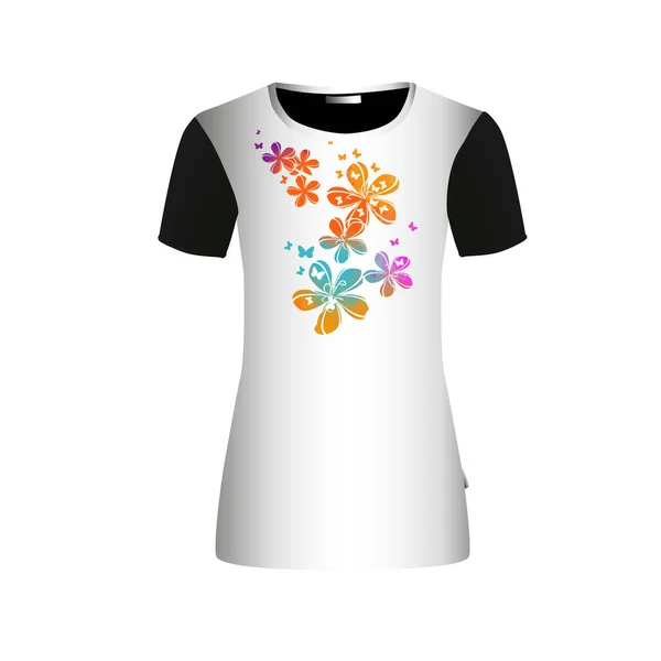 T-shirt. Flores multi-coloridas bonito. .. Ilustração vetorial — Vetor de Stock