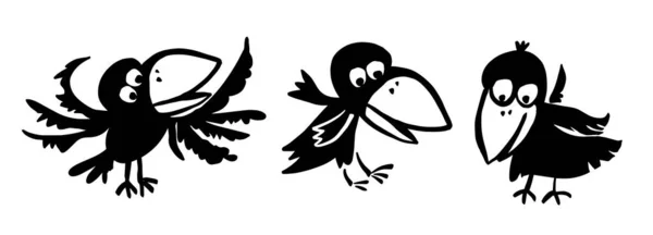 Graciosos cuervos. Pájaro alegre de dibujos animados. Ilustración vectorial — Vector de stock