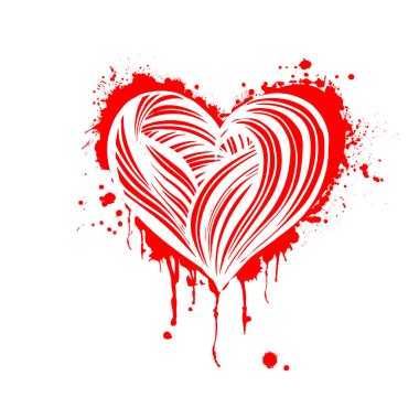 Kırmızı mürekkepten yapılmış grunge kalbin vektör çizimi. Sevgililer Günü teması. Lanet kalp.