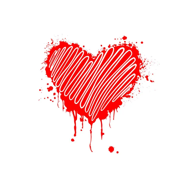 赤インクで作ったグランジハートのベクトルイラスト。バレンタインデーのテーマ。血のハート。ハッピーバレンタインデー. — ストックベクタ