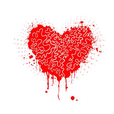 Kırmızı mürekkepten yapılmış grunge kalbin vektör çizimi. Sevgililer Günü teması. Lanet kalp.