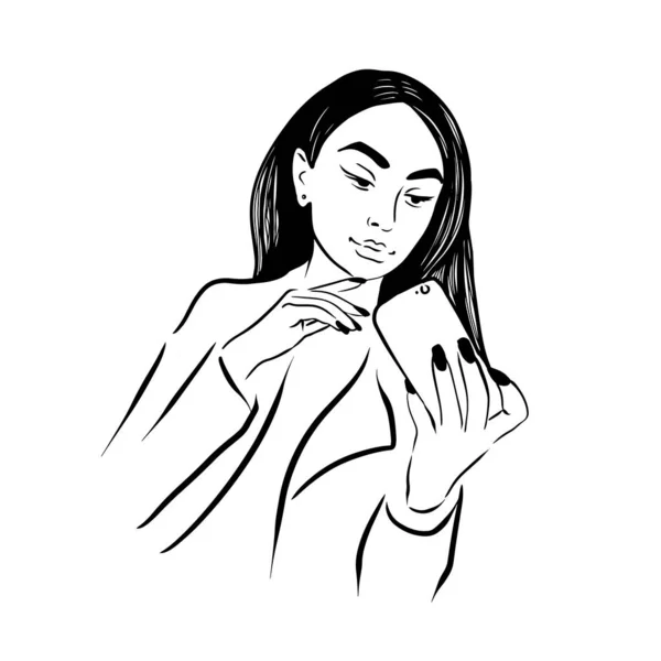 Una chica se toma una selfie. Ilustración vectorial — Archivo Imágenes Vectoriales