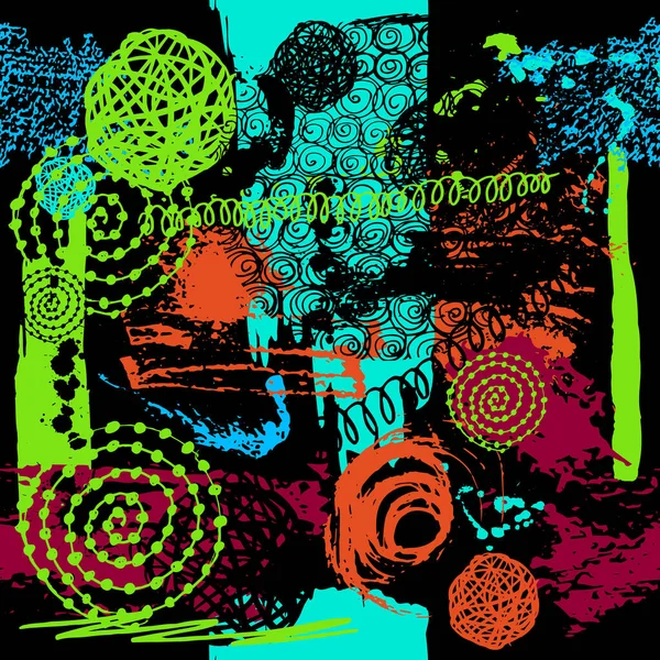 Nahtloser Regenbogenhintergrund aus Pinselstrichen. Abstrakt gezeichnete Symbole. Vektorillustration — Stockvektor