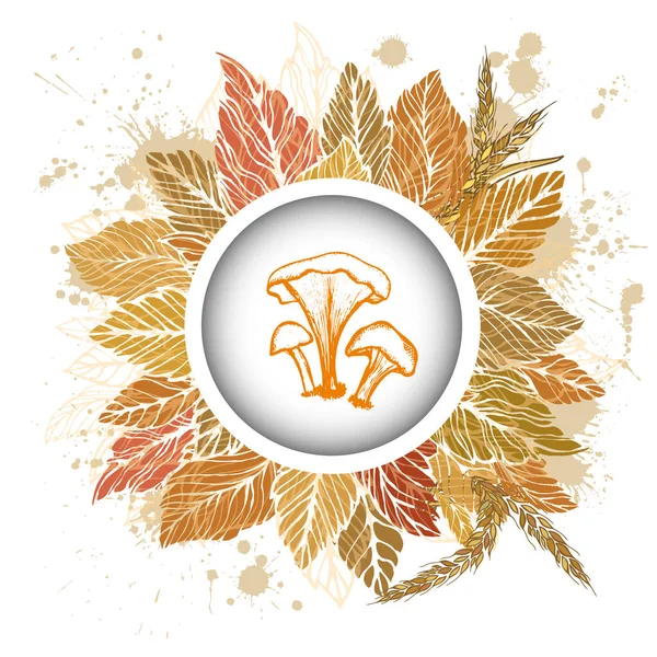 Herbst Hintergrund mit Blättern und Ohren. Frame Hallo Herbst. Vektorillustration — Stockvektor