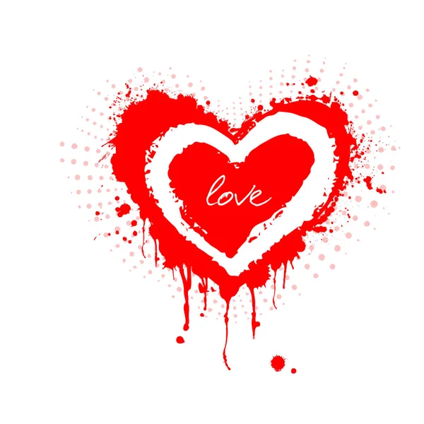 Vector illustration of grunge heart made with red ink. Valentines day theme. Bloody heart — Stock Vector