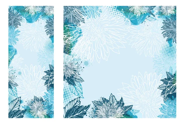 Abstracte blauwe bloem. Prachtige achtergrond met chrysanten. Een reeks formulieren. Huwelijkskaart. Vectorillustratie — Stockvector