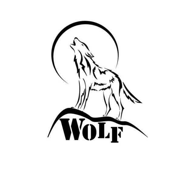 Wolf heult das Mondlogo an. Vektorillustration — Stockvektor