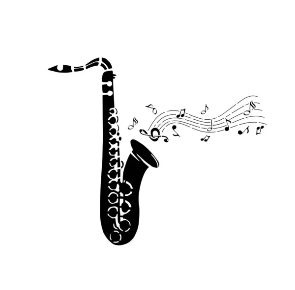 Saxofón. Negro sobre fondo blanco. Ilustración vectorial — Vector de stock