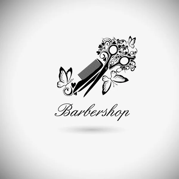 Abstrakte Schere und Haarbürste. Logo des Schönheitssalons. Vektorillustration — Stockvektor