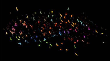 Geceleyin renkli bir kuş sürüsü. Vektör illüstrasyonu