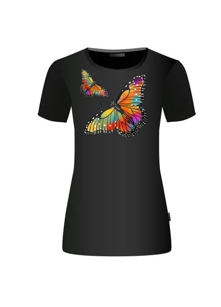 A borboleta abstrata é multicolorida. Impressão de t-shirt. Meios mistos. Ilustração vetorial — Vetor de Stock