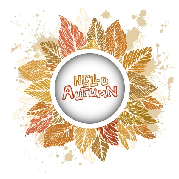 Fundo de outono com folhas e orelhas. Frame Hello Autumn . Ilustração vetorial — Vetor de Stock