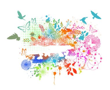 Lekeli, çok renkli çiçek soyutlaması. Vektör illüstrasyonu