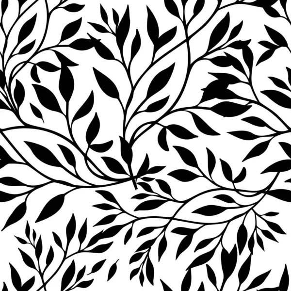 Monokroma sömlösa bakgrund kvistar och blad. Vektorillustration — Stock vektor