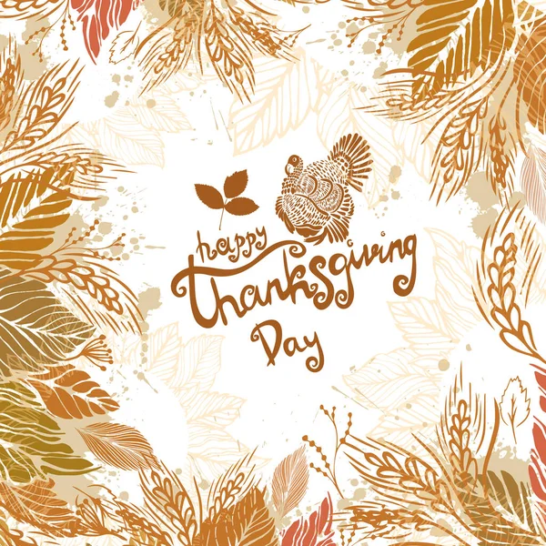 Fond d'automne avec des feuilles et des oreilles. Cadre de Thanksgiving. Illustration vectorielle — Image vectorielle