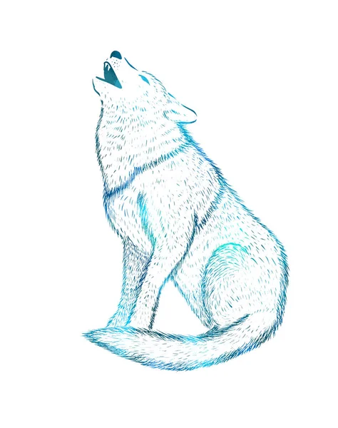 Vlk vyje na měsíční logo. Tisk triček. Vektorová ilustrace — Stockový vektor