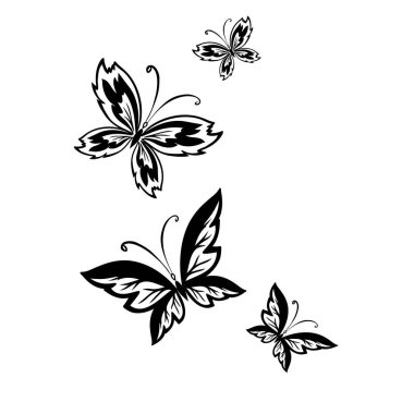 Monokrom, basit kelebeği şekillendirdi. Vektör illüstrasyonu