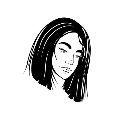 Çok güzel bir kızın yüzü. Tek renkli vektör illüstrasyonu