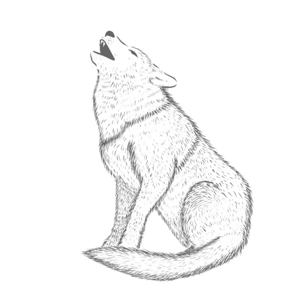 Vlk vyje na měsíční logo. Vektorová ilustrace — Stockový vektor