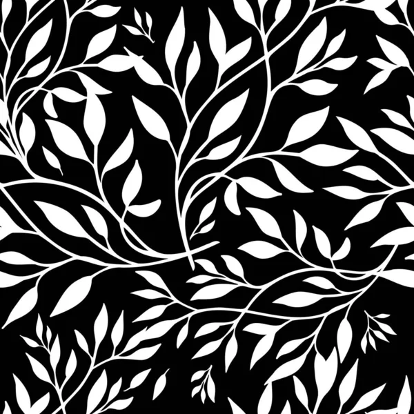 Fond monochrome sans couture brindilles et feuilles. Illustration vectorielle — Image vectorielle