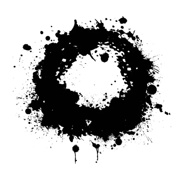 Okrągła ramka z czarnymi plamami farby. Ilustracja wektora — Wektor stockowy
