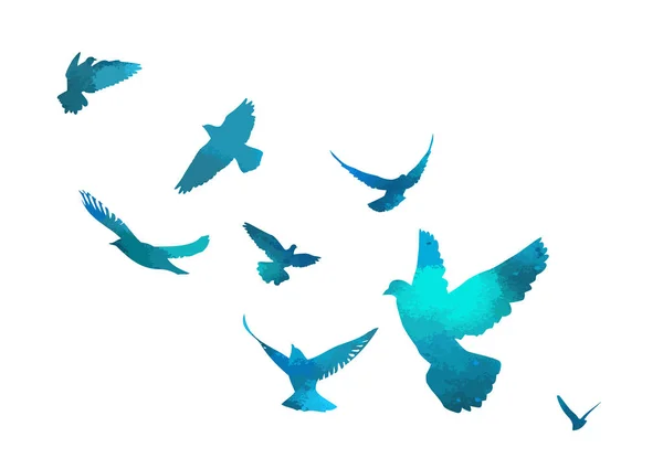 Una bandada de pájaros azules. Ilustración vectorial — Vector de stock