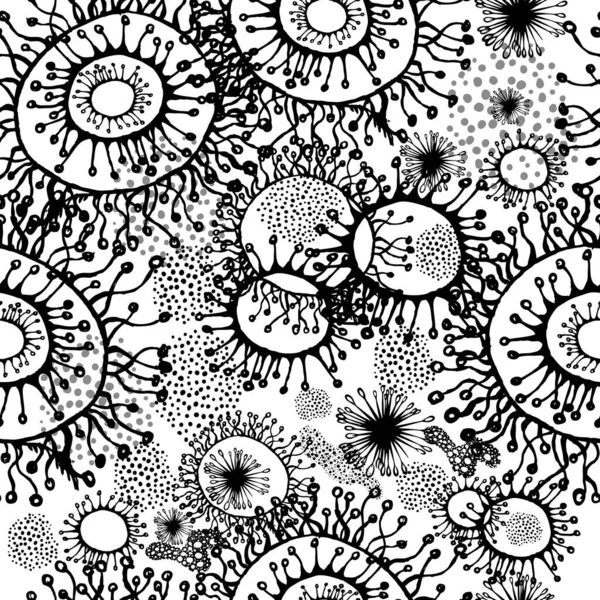 Nahtloses monochromes Muster aus handgefertigten Kreisen. Vektorillustration — Stockvektor