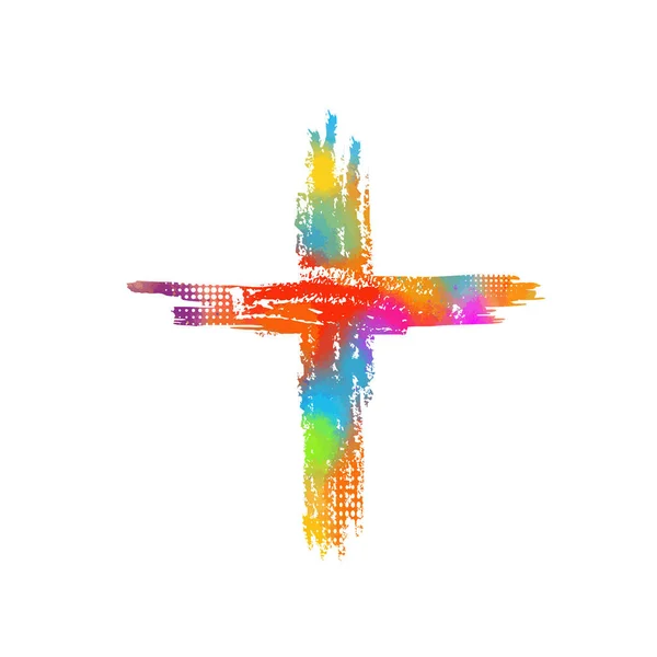 Cruz multicolor. Cruz hecha de manchas de arco iris. Ilustración vectorial — Archivo Imágenes Vectoriales