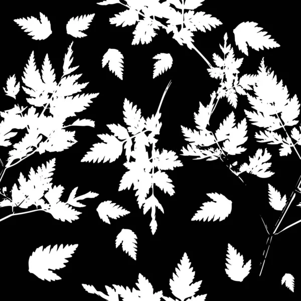 Monochrome seamless background. Grass with leaves. Vector illustration — Stock Vector