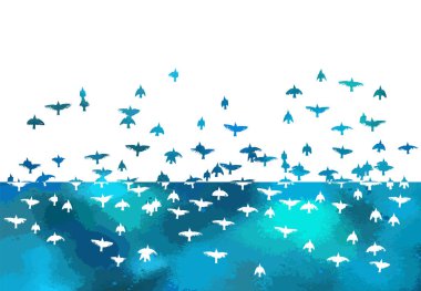 Mavi kuş sürüsü. Vektör illüstrasyonu