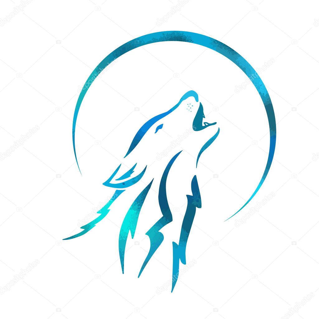 Wolf head howling in front of the moon