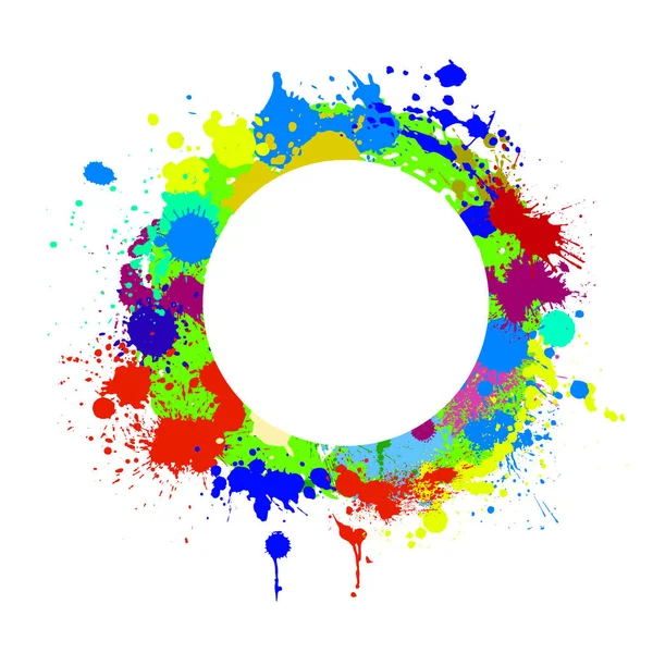 Rund ram av flerfärgade färgfläckar. Vektorillustration — Stock vektor