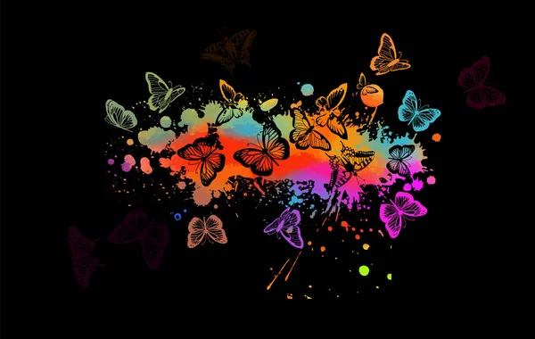 Abstracción mariposas multicolores. Ilustración vectorial — Vector de stock