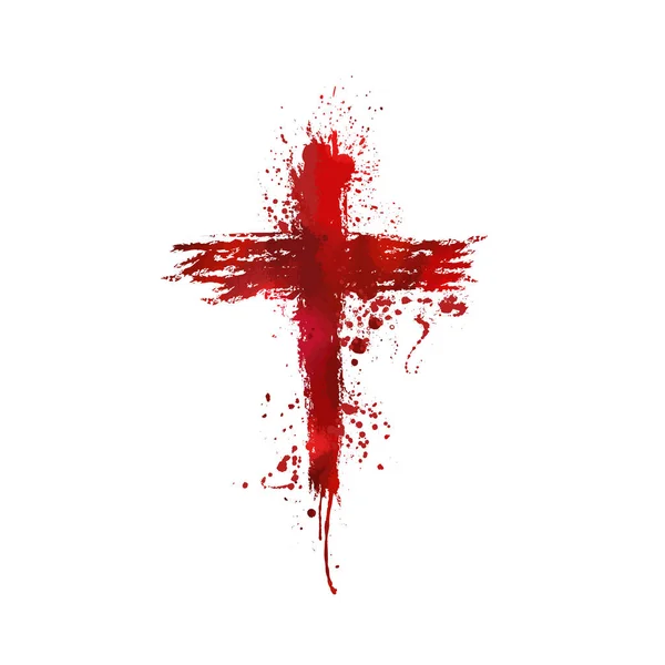 Red bloody cross. Cross made of Red blots. Happy easter. Vector illustration — Stock Vector