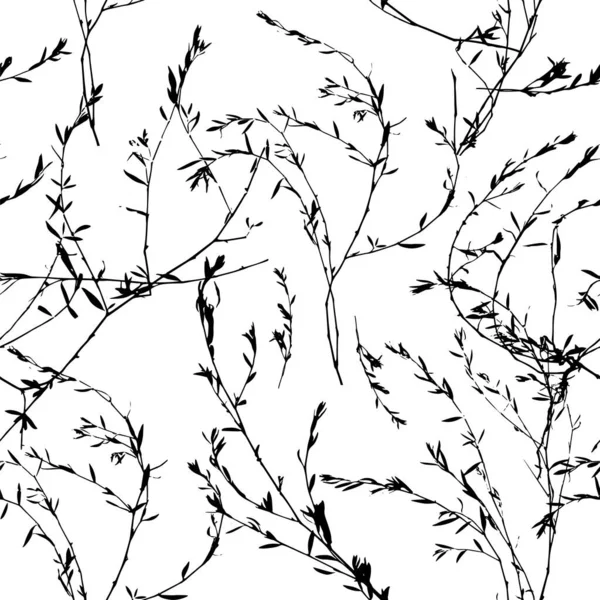 Monochrome seamless background. Grass with leaves. Vector illustration — Stock Vector