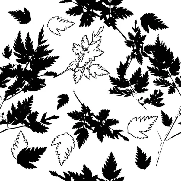 Монохромный бесшовный фон. Трава с листьями. Векторная иллюстрация — стоковый вектор