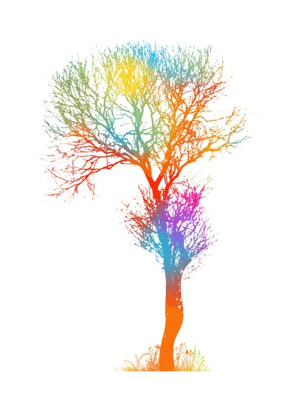 Oggetto albero multicolore. Un arcobaleno senza foglie. Tecnica mista. Illustrazione vettoriale — Vettoriale Stock