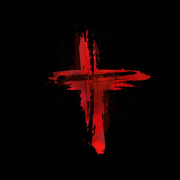 Rotes Kreuz. Kreuz aus roten Klecksen. Frohe Ostern. Vektorillustration — Stockvektor