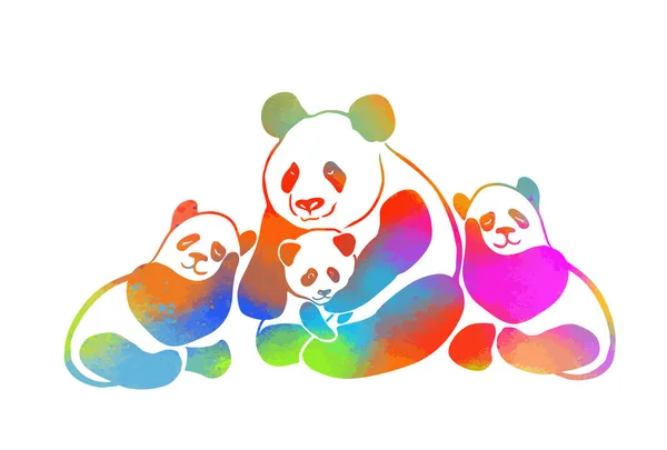 Rodzina Panda. Mama i dziecko wielobarwna panda. Ilustracja wektora — Wektor stockowy