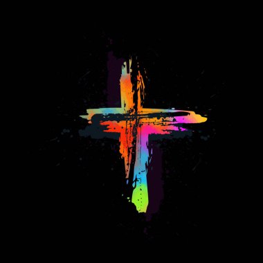 Çok renkli haç. Gökkuşağı lekelerinden yapılmış haç. Mutlu Paskalyalar. Vektör illüstrasyonu