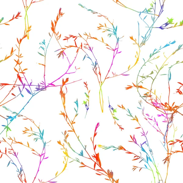 Flerfärgad sömlös bakgrund. Gräs med löv. Vektorillustration — Stock vektor