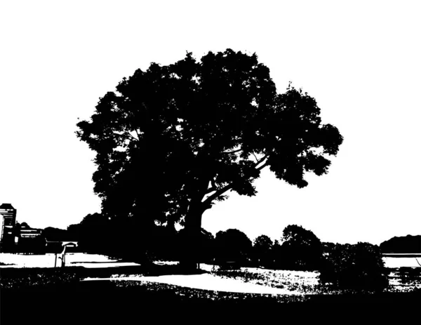 Фон с лиственным деревом. Векторная иллюстрация — стоковый вектор
