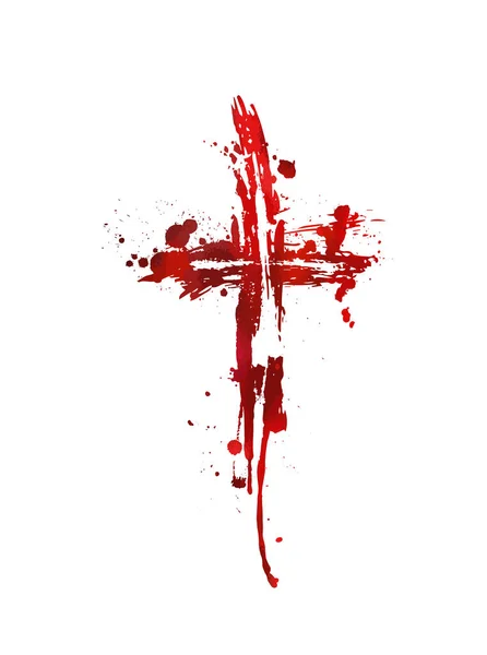 Croce Rossa, dannazione. Croce fatta di macchie rosse. Buona Pasqua. Illustrazione vettoriale — Vettoriale Stock