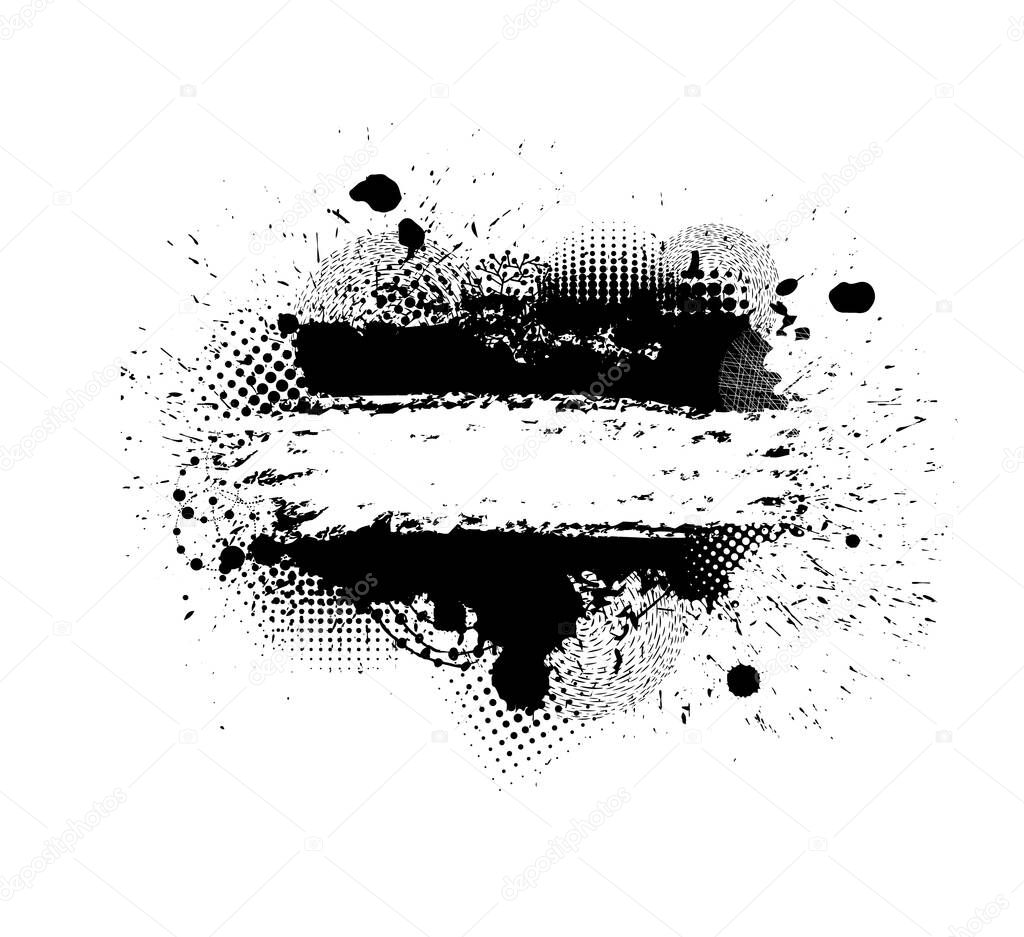 Set of Grunge Design Elements. Black blots frame . Brush Strokes. Vector illustration
