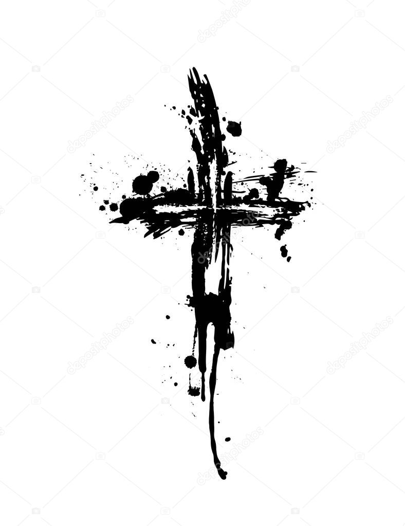 Black blotted cross. Vector illustration